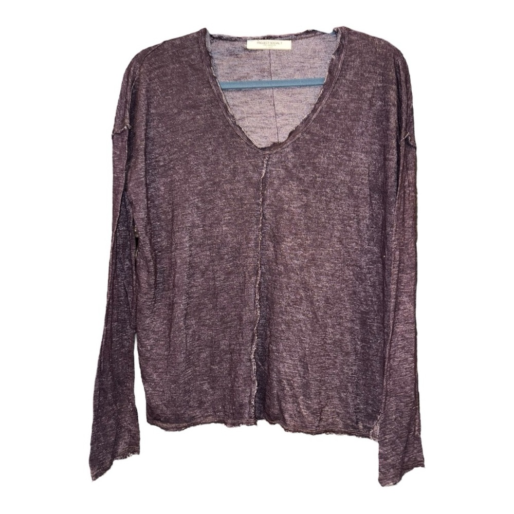 Project Social T Los Angeles Raw Edge V-Neck Long Sleeve Knit Top Purple S V